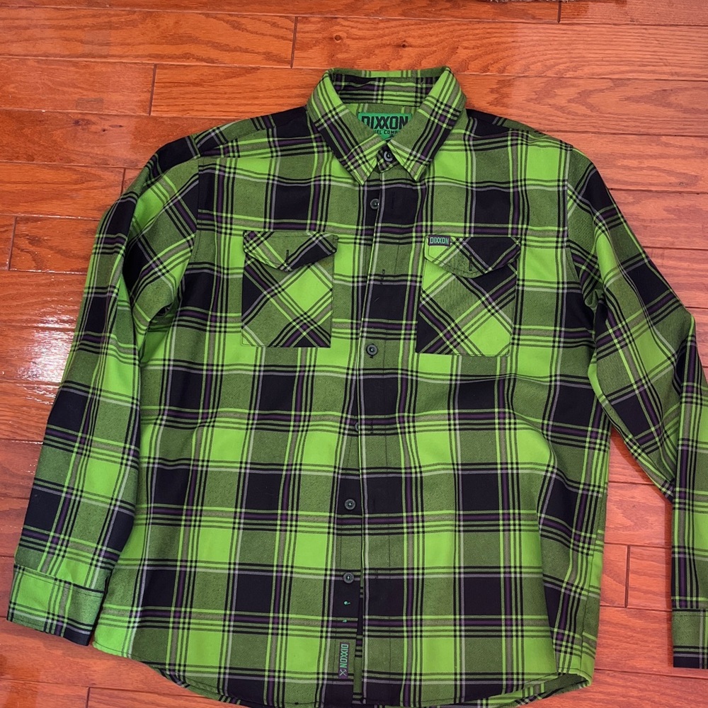 DIXXON Men's Lime and Black Plaid Shirt